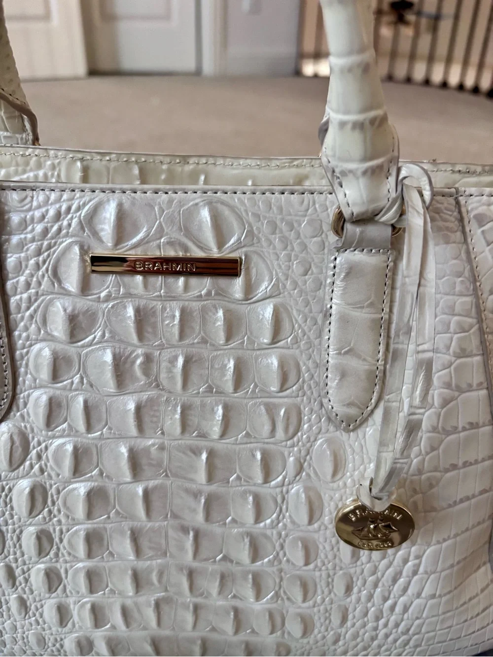 Brahmin White Croc-Embossed Leather Bag